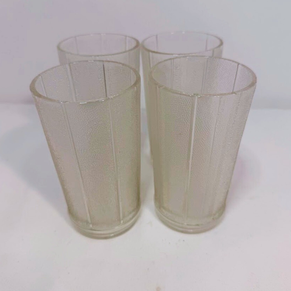 Vintage‎ Set 4 Frosted Pebbled Textured Glass Tumblers Vertical Ribbed 4.75" MCM